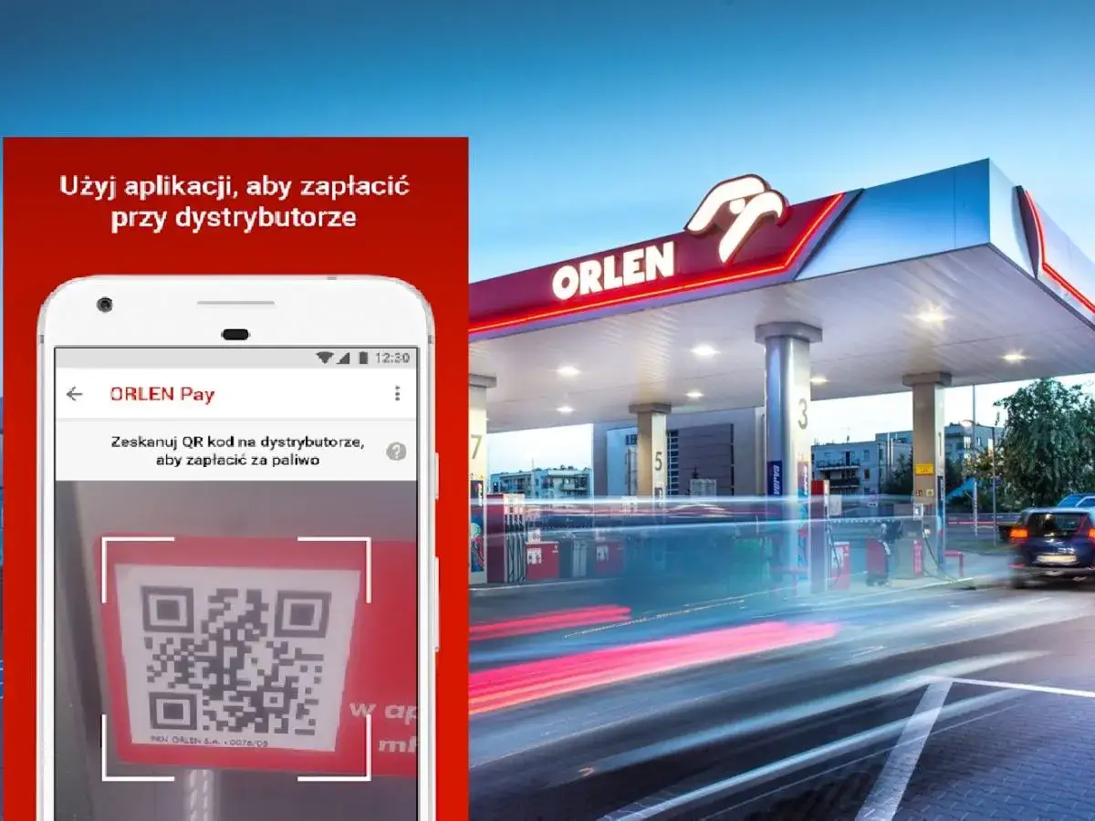 Szybka płatność za paliwo z ORLEN Pay. Aplikacja skanuje kod QR przy dystrybutorze na stacji ORLEN.