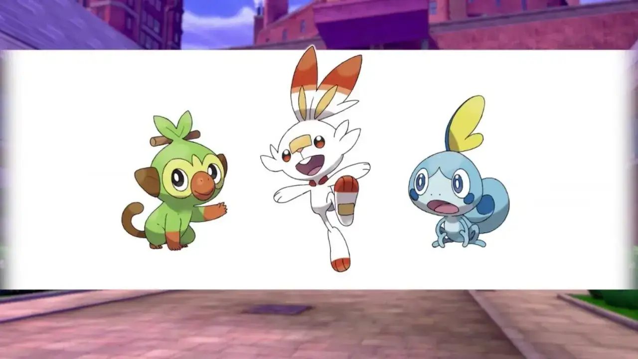 Los tres iniciales de Pokémon Espada: Grookey, Scorbunny y Sobble, listos para la aventura.