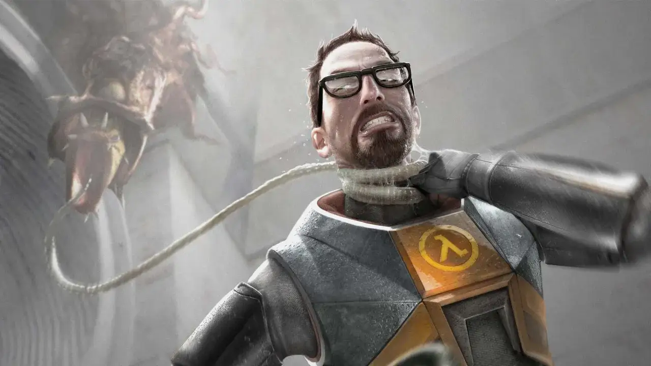 Gordon Freeman, con su ic&oacute;nico traje HEV, es atacado por una criatura. La tensi&oacute;n es palpable, como si esper&aacute;ramos el **Half-Life 3**.