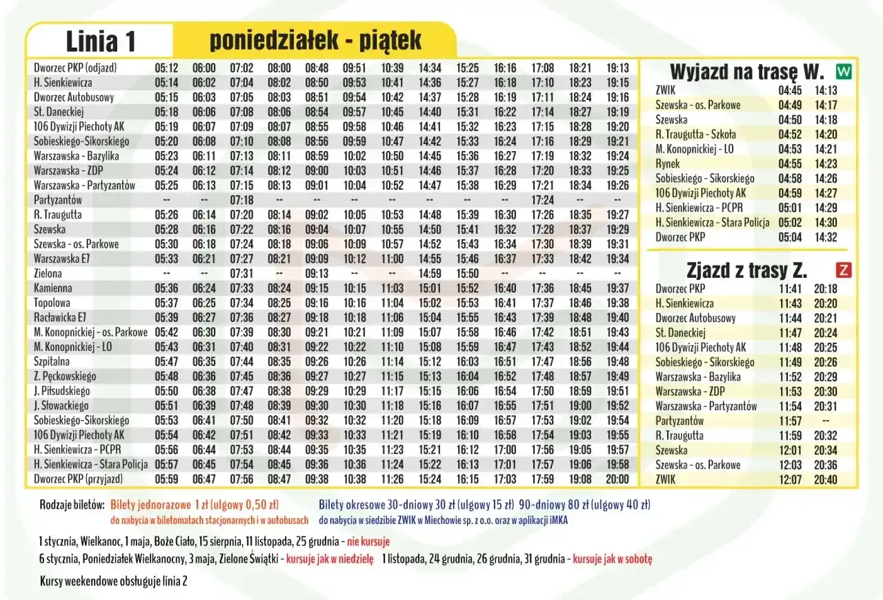Rozkład jazdy wg przystanków dla linii 1, poniedziałek-piątek. Zobacz godziny odjazdów i przyjazdów.