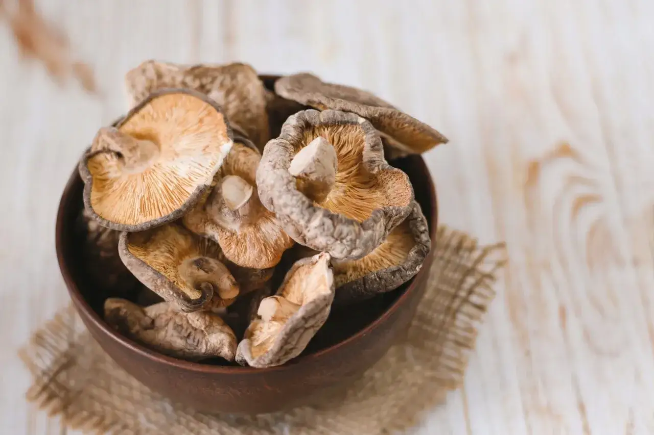 Suszone grzyby shiitake i płatki drożdżowe
