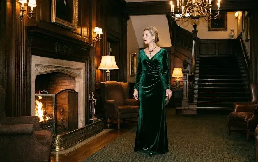 elegancka kobieta w sukience wieczorowej welurowej