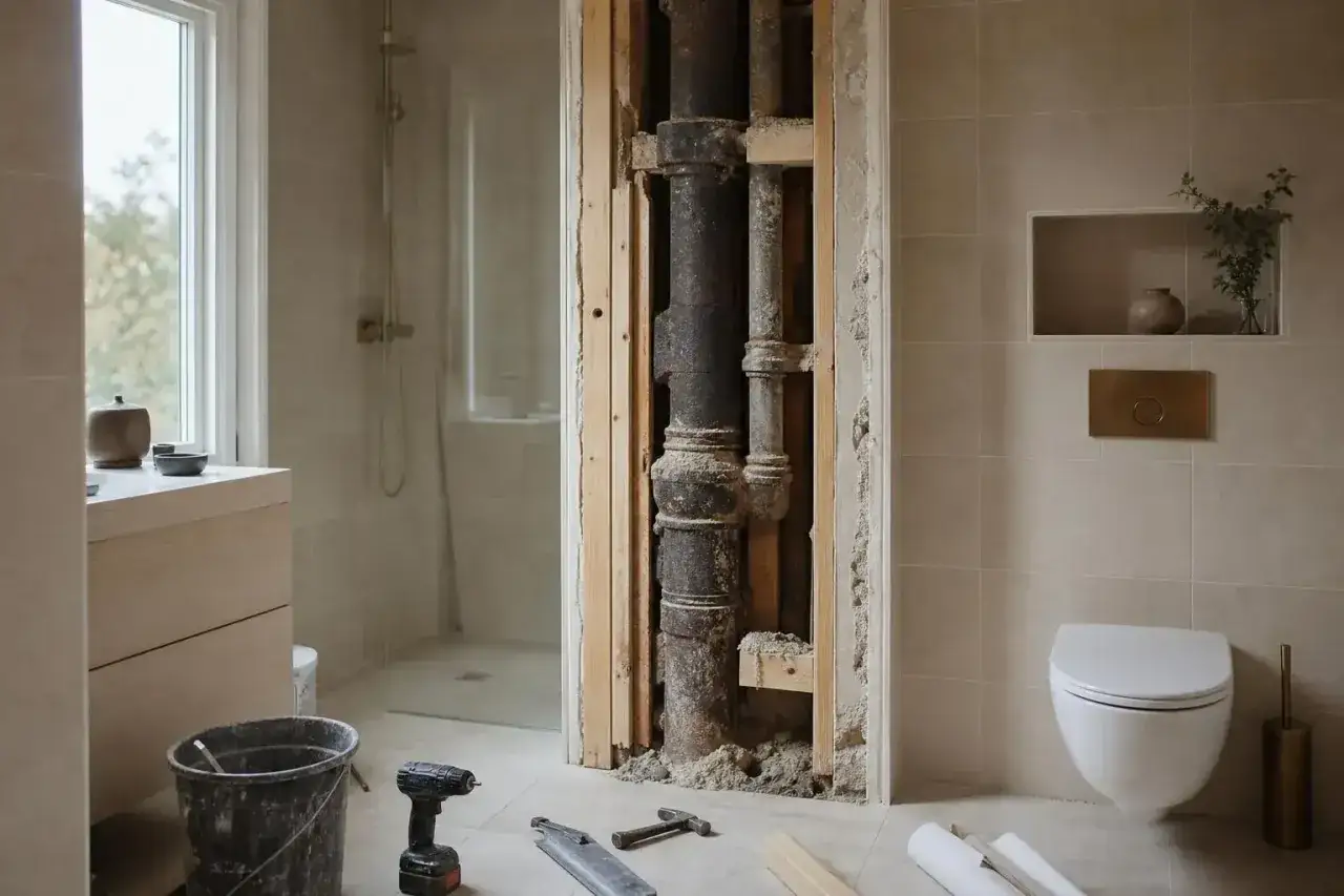Renovering av badrum med synliga gamla r&ouml;r. Undrar &ouml;ver relining kostnad f&ouml;r att fixa detta.