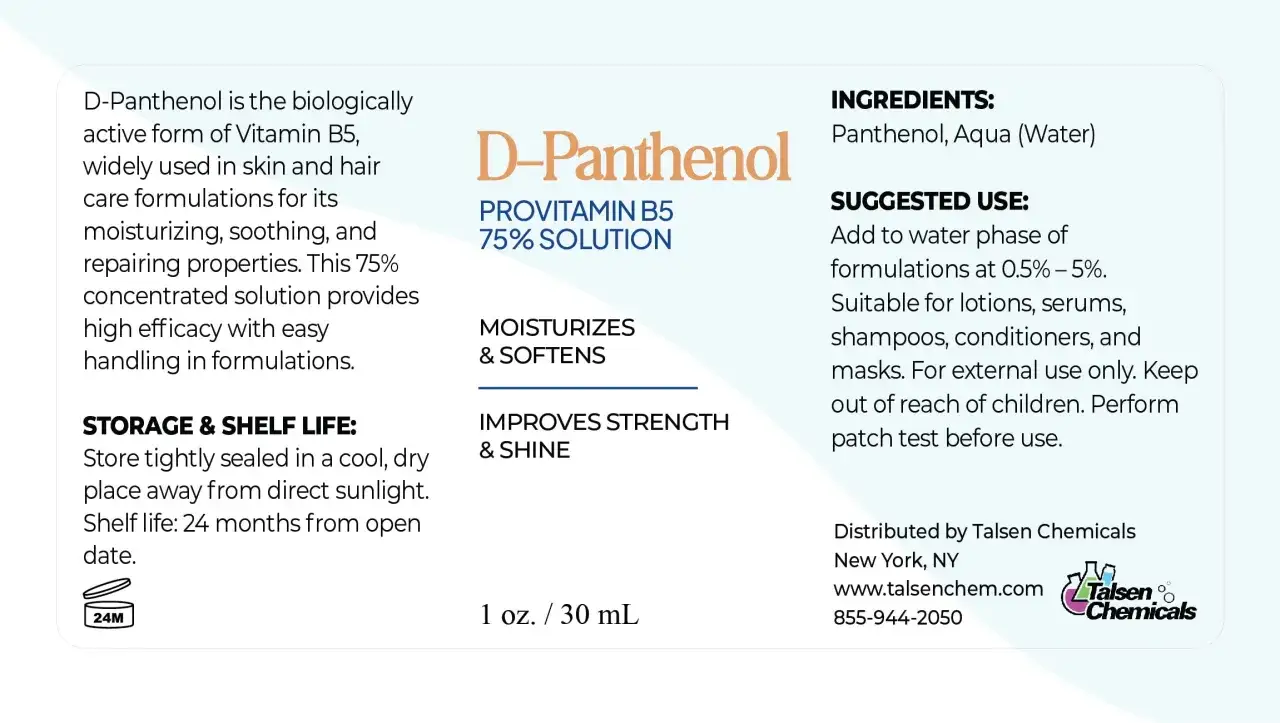 D-Pantenol, provitamina B5 al 75%, es un ingrediente clave para el cuidado de la piel y el cabello.