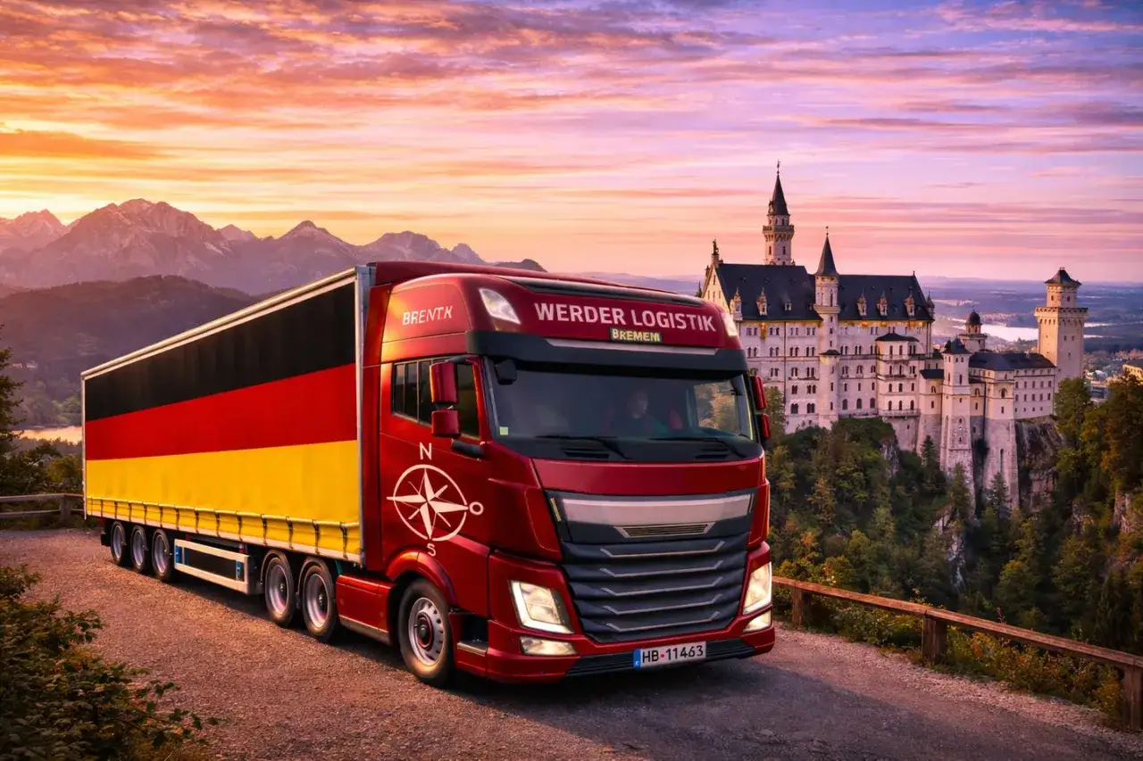 Ein roter LKW der 