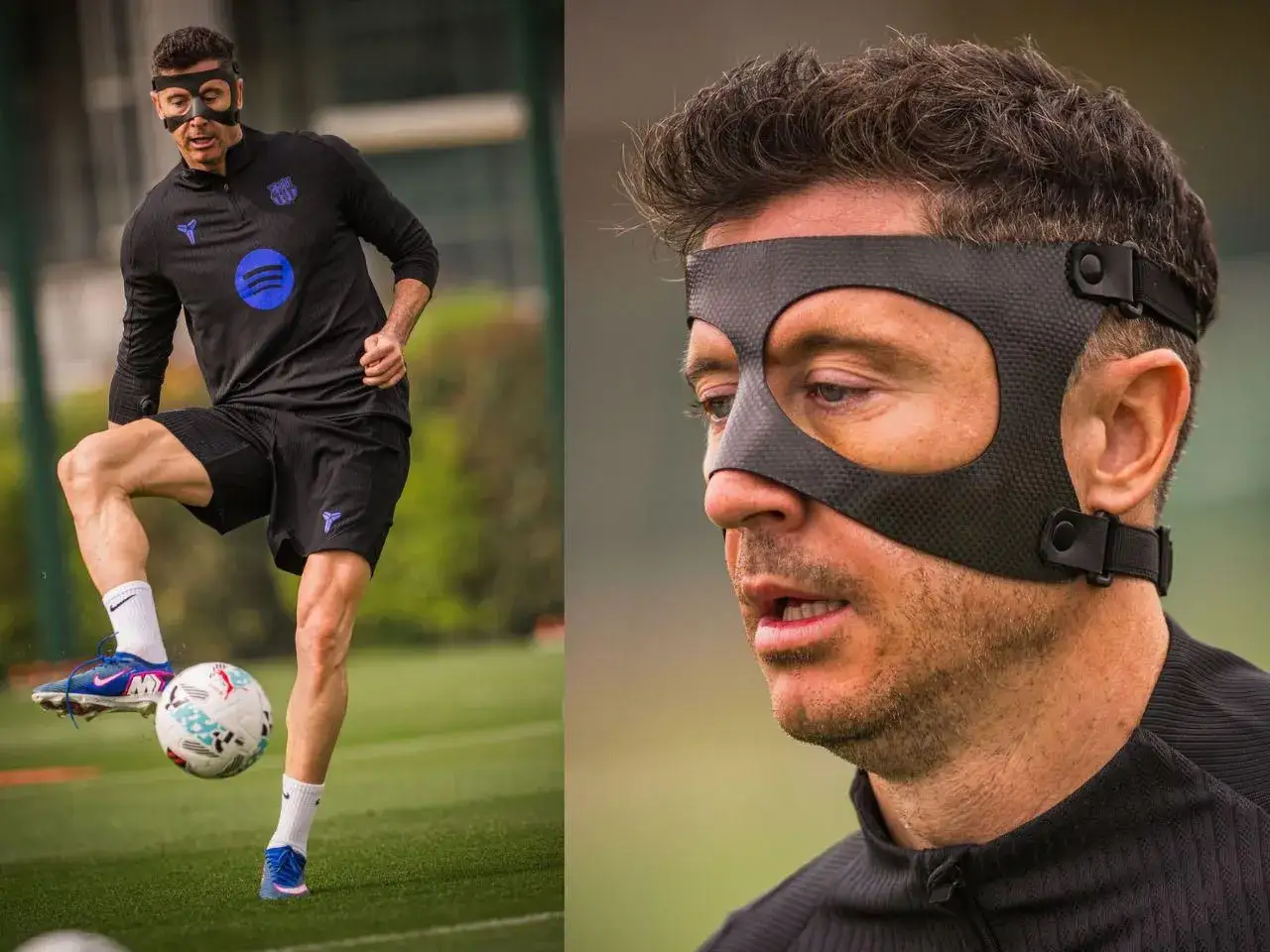 Robert Lewandowski w masce podczas treningu. Czy to odpowiedź na pytanie, dlaczego Lewandowski gra w masce?