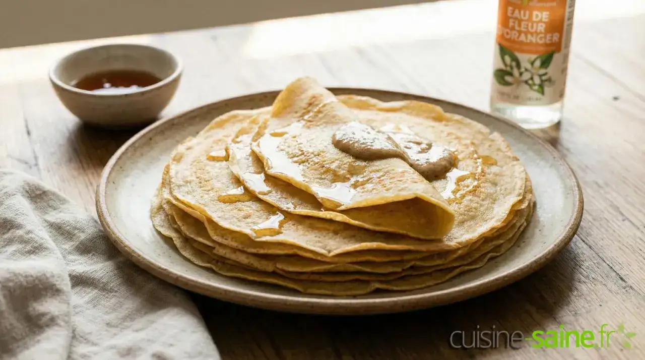 Pile de cr&ecirc;pes de riz dor&eacute;es, napp&eacute;es de miel et garnies d'une touche de p&acirc;te d'amande. Un d&eacute;lice l&eacute;ger et gourmand.