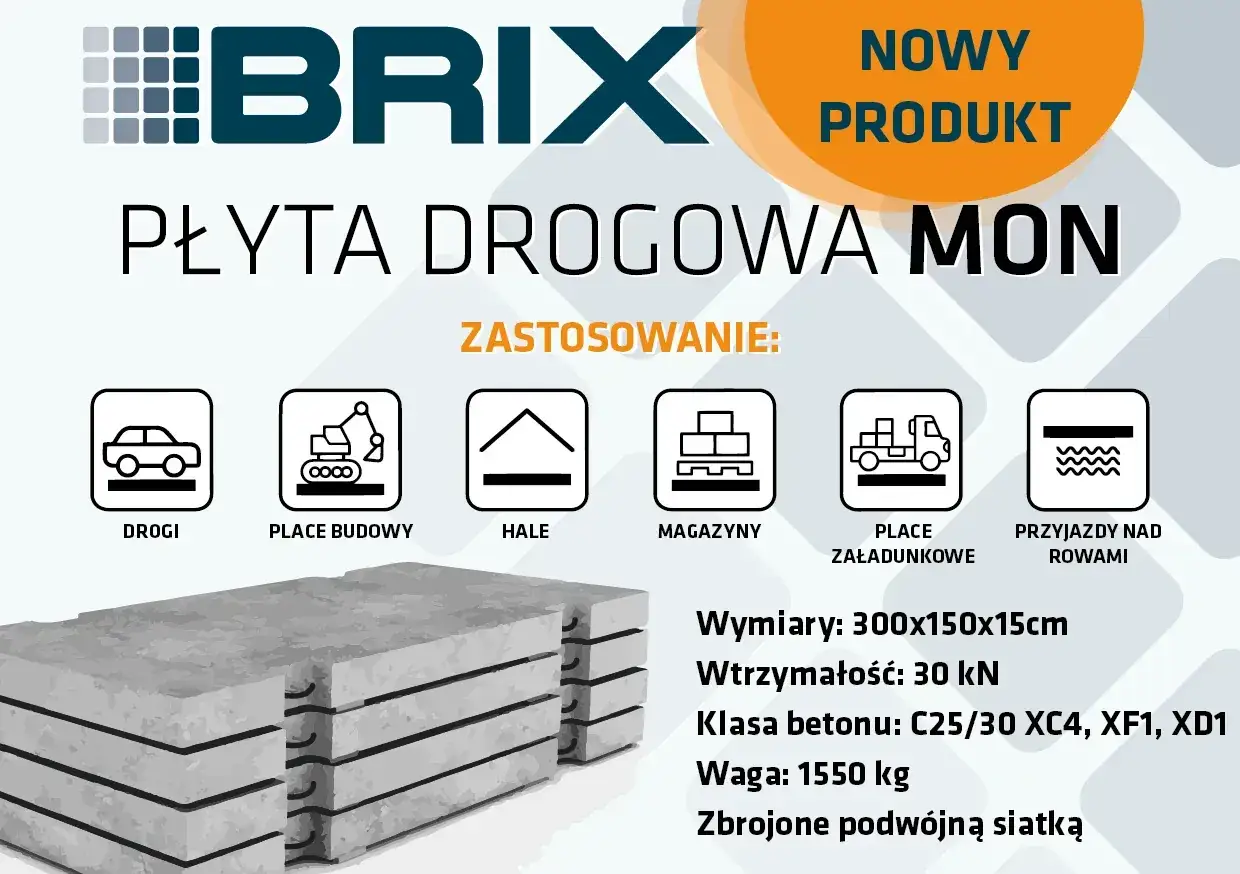 Płyta drogowa MON, wymiary 300x150x15cm, idealna na drogi, place budowy, magazyny.