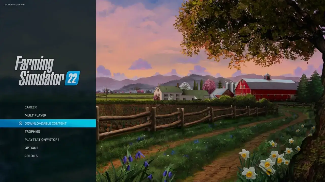 Menu gry Farming Simulator 22 z opcją