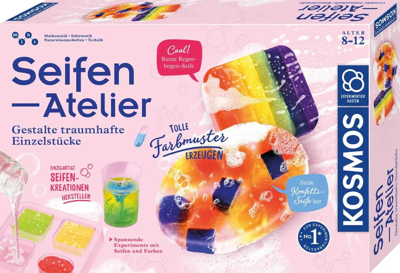 Seifen-Atelier: Kinder k&ouml;nnen hier bunte Seifen kreieren und tolle Farbmuster erzeugen. Ein spannendes Experimentierset f&uuml;r kleine Seifen-K&uuml;nstler.