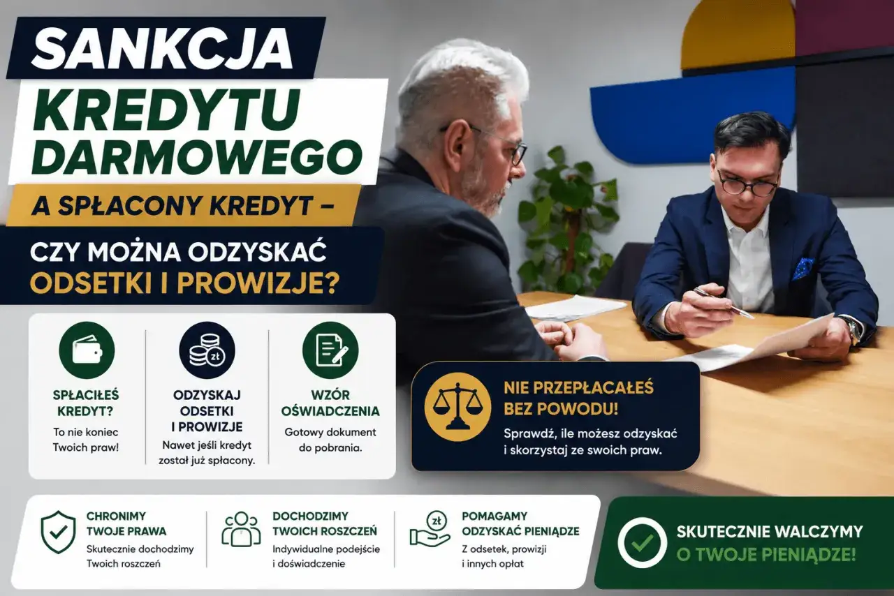 Sankcja kredytu darmowego. Odzyskaj odsetki i prowizje, nawet jeśli spłaciłeś kredyt. Sprawdź, ile możesz odzyskać i skorzystaj ze swoich praw.