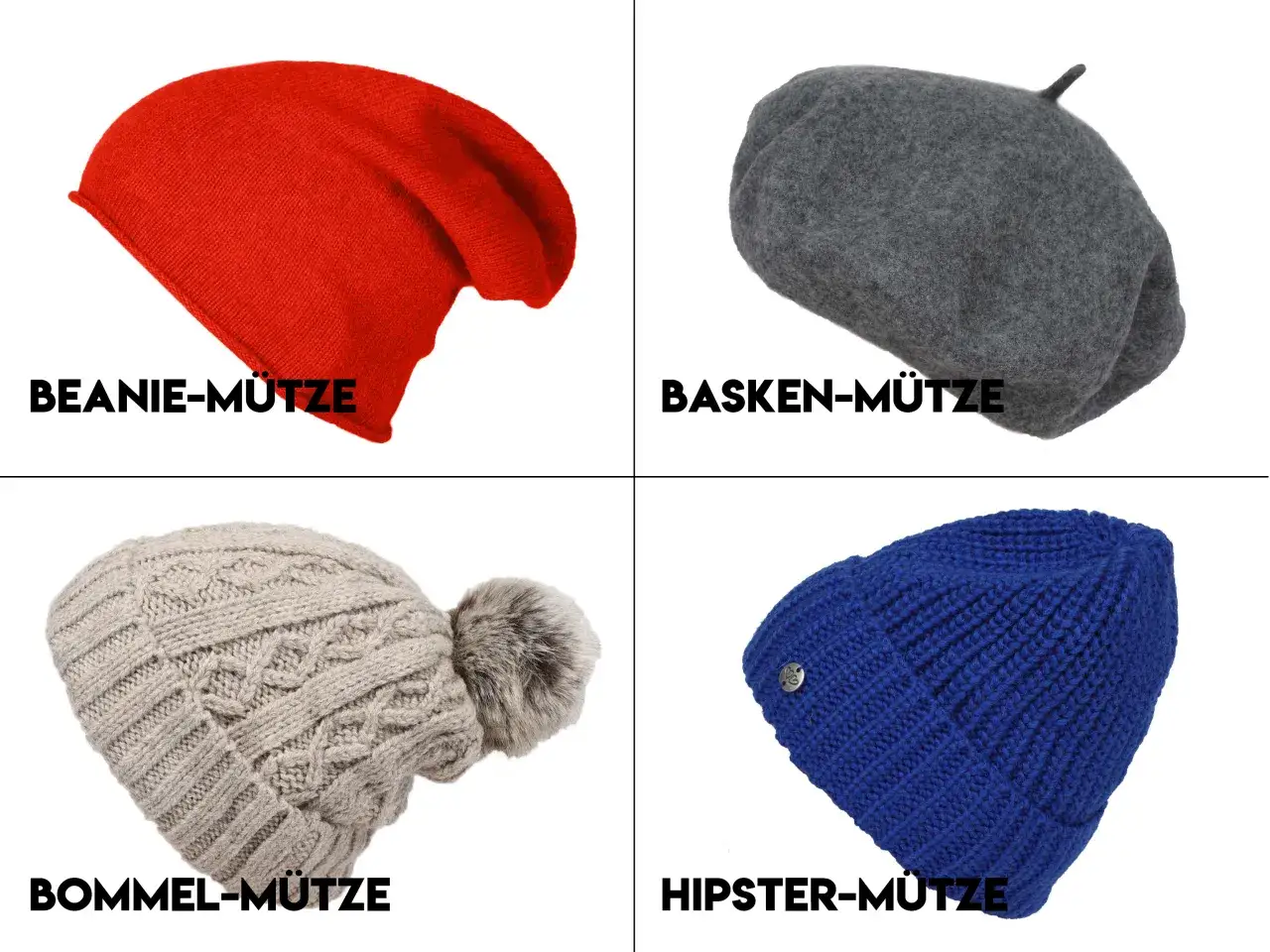 verschiedene Mützenarten Männer