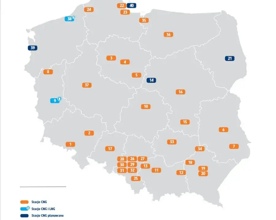 mapa stacji LPG Polska vs mapa stacji CNG Polska
