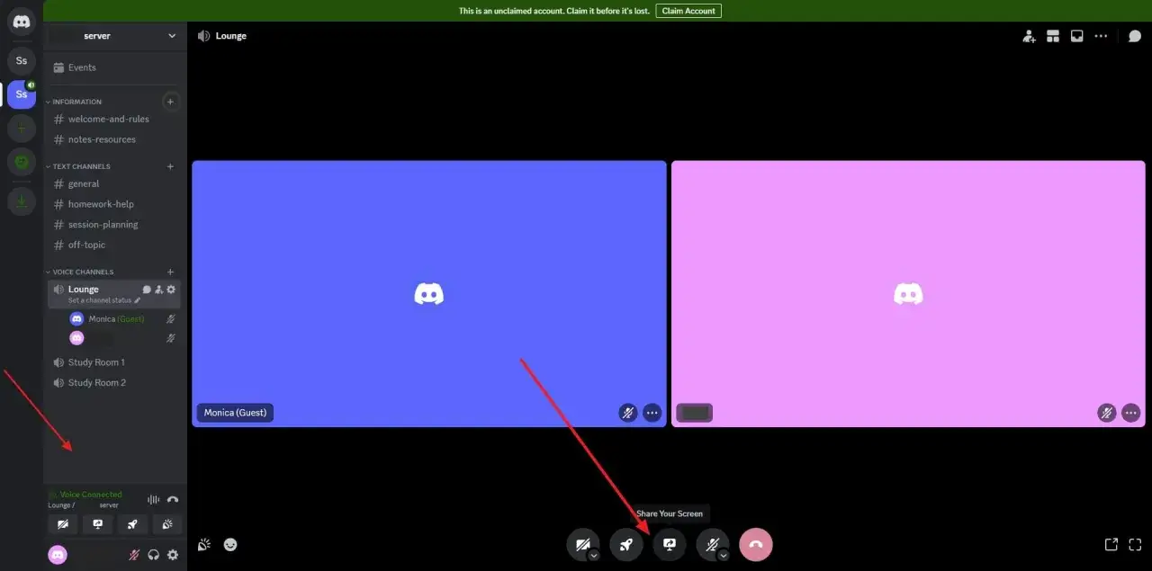 Discord co to? Aplikacja do komunikacji, gdzie można rozmawiać na czacie i głosowo. Widoczny interfejs z kanałami i opcją udostępniania ekranu.