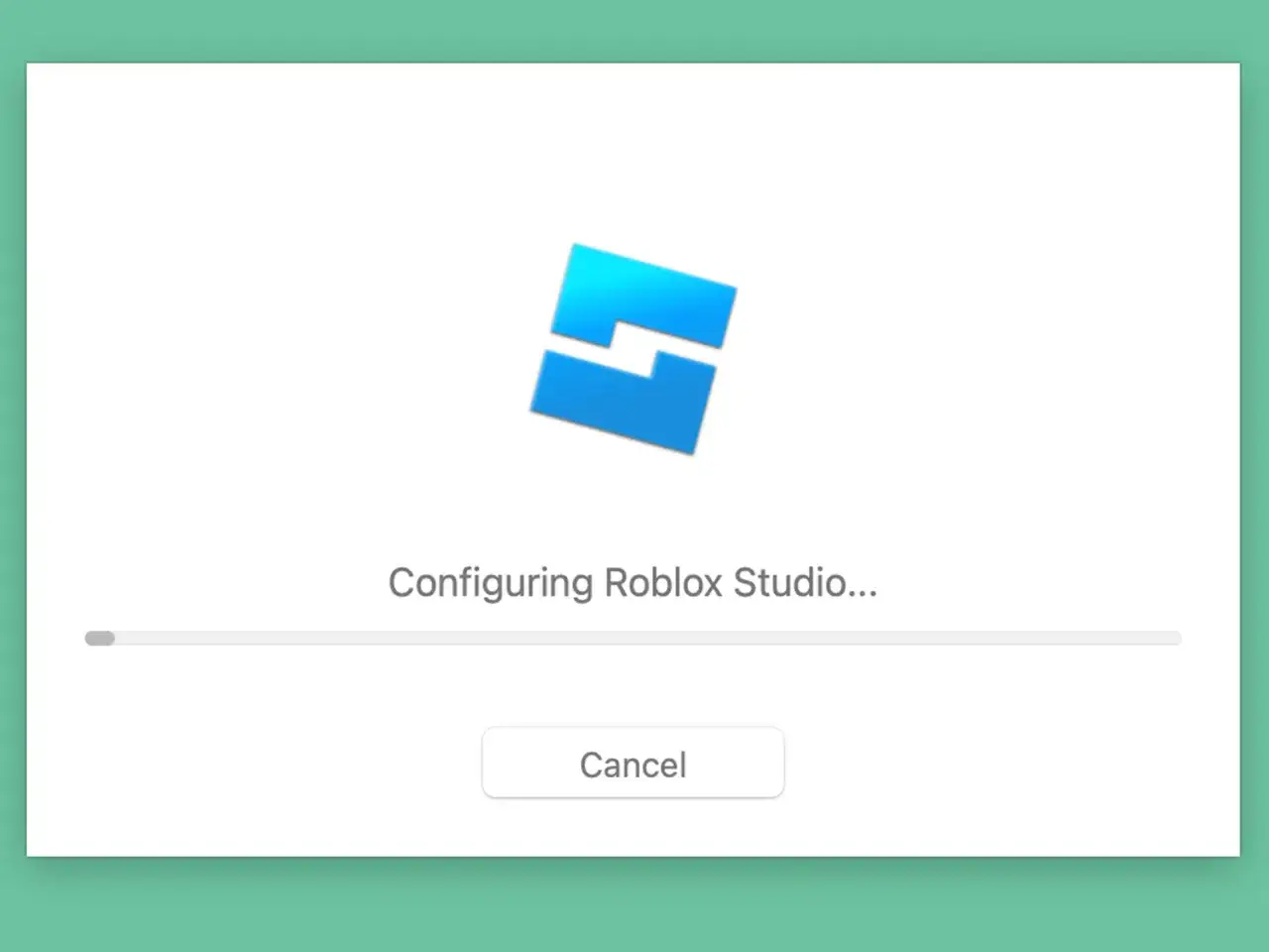 Ekran instalacji Roblox Studio. Proces konfiguracji trwa, a pasek postępu pokazuje, jak pobrać Roblox na komputer.