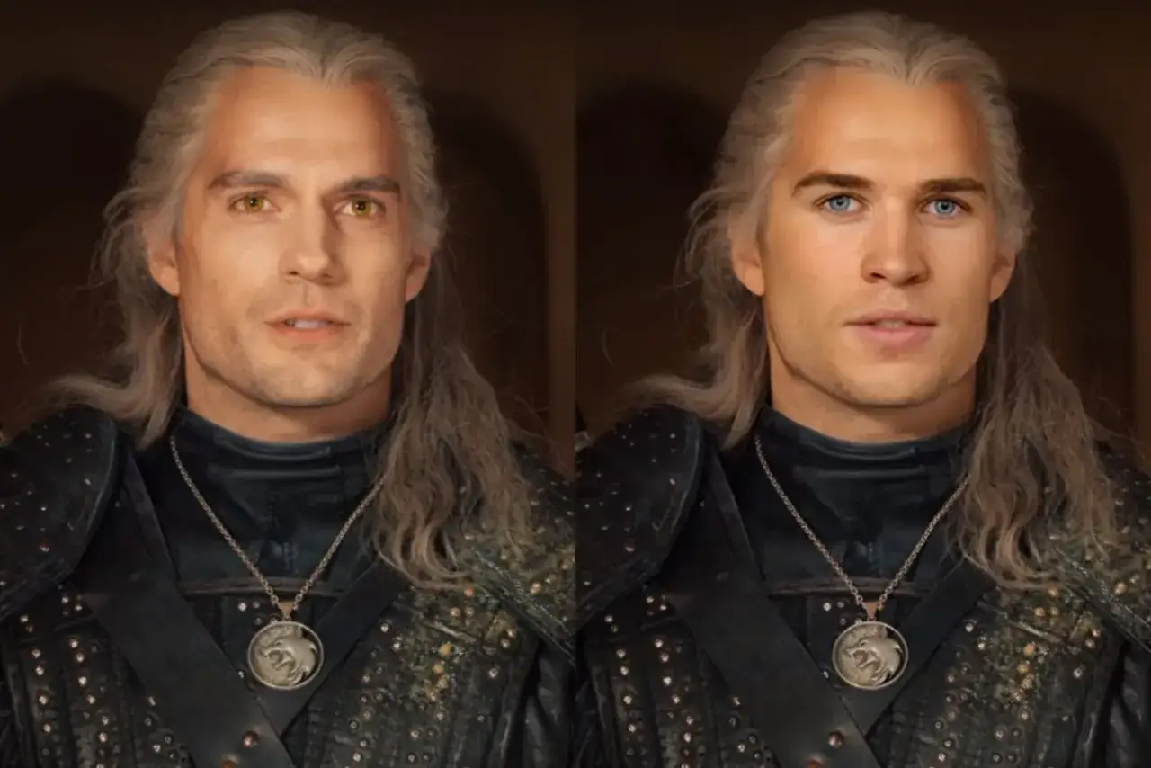 Geralt z Rivii w dwóch wersjach, kiedy kolejny sezon Wiedźmina, z żółtymi i niebieskimi oczami.