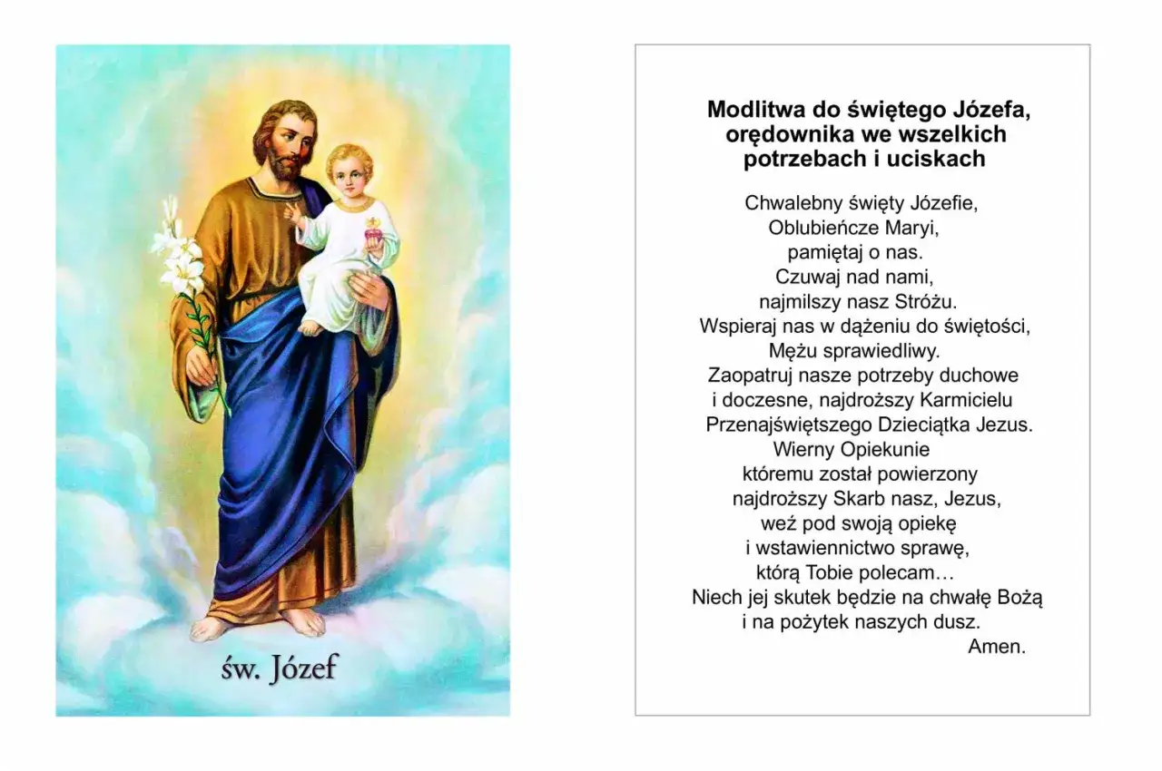 Św. Józef z Dzieciątkiem Jezus na ręku, symbolizuje akt zawierzenia św. Józefowi.