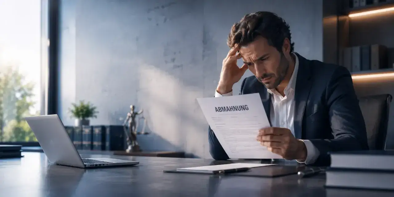 Besorgter Mann liest ein Schreiben mit der Überschrift