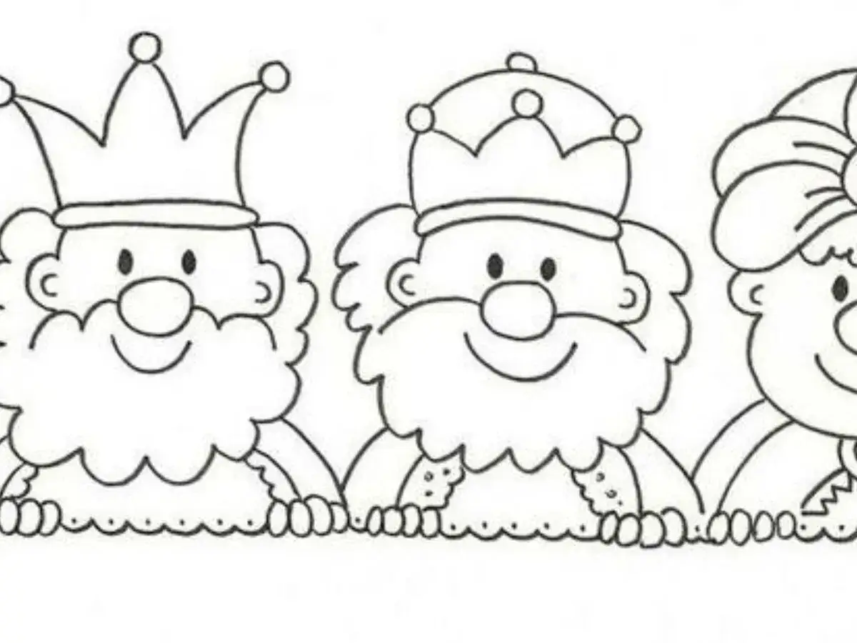Ilustraci&oacute;n de los Reyes Magos con coronas, ideal para plantillas reyes magos para imprimir y colorear.
