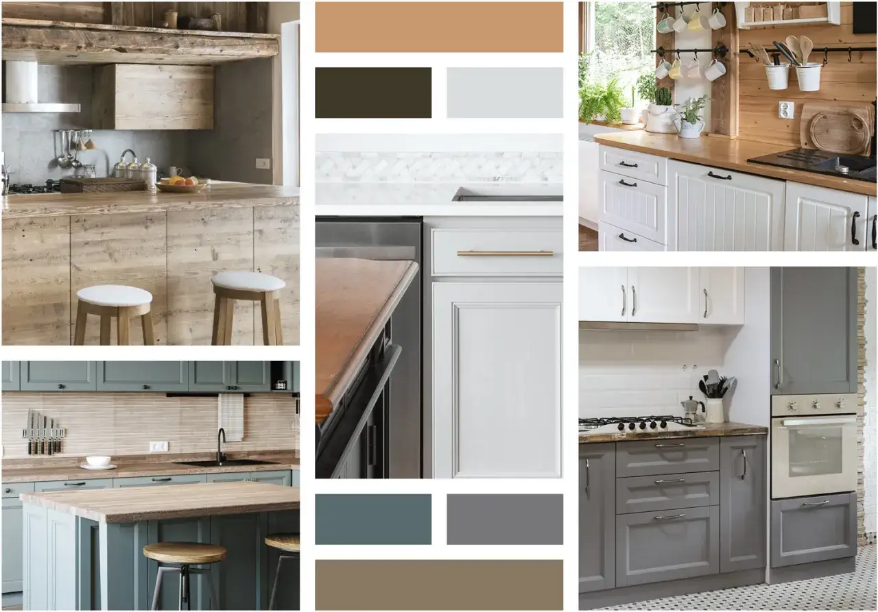 Inspiration pour une rénovation cuisine rustique : bois brut, tons terreux, et touches modernes.