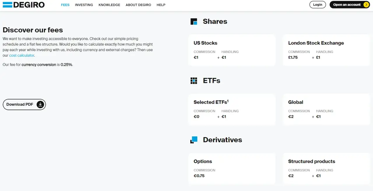 &Uuml;bersicht der Degiro Geb&uuml;hren f&uuml;r Aktien, ETFs und Derivate. Informieren Sie sich &uuml;ber die Kosten f&uuml;r US-Aktien, London Stock Exchange, Selected ETFs, Global-ETFs, Optionen und strukturierte Produkte.