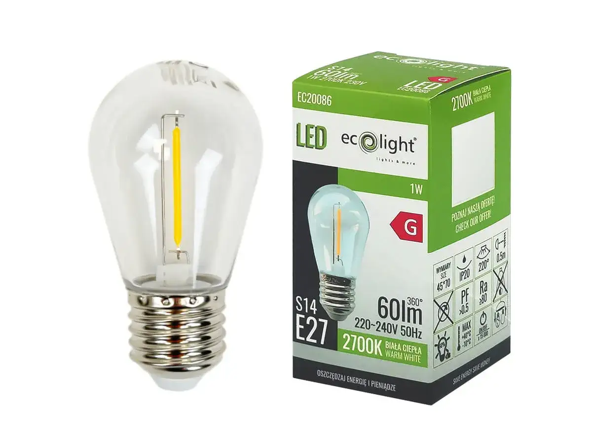 Żar&oacute;wka LED E27, 1W, 2700K, biała ciepła. Poznaj rodzaje żar&oacute;wek energooszczędnych.