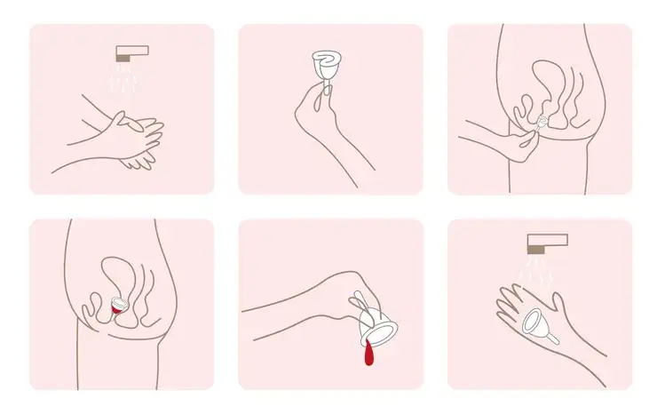 Kobieta używająca kubeczka menstruacyjnego z podziałką