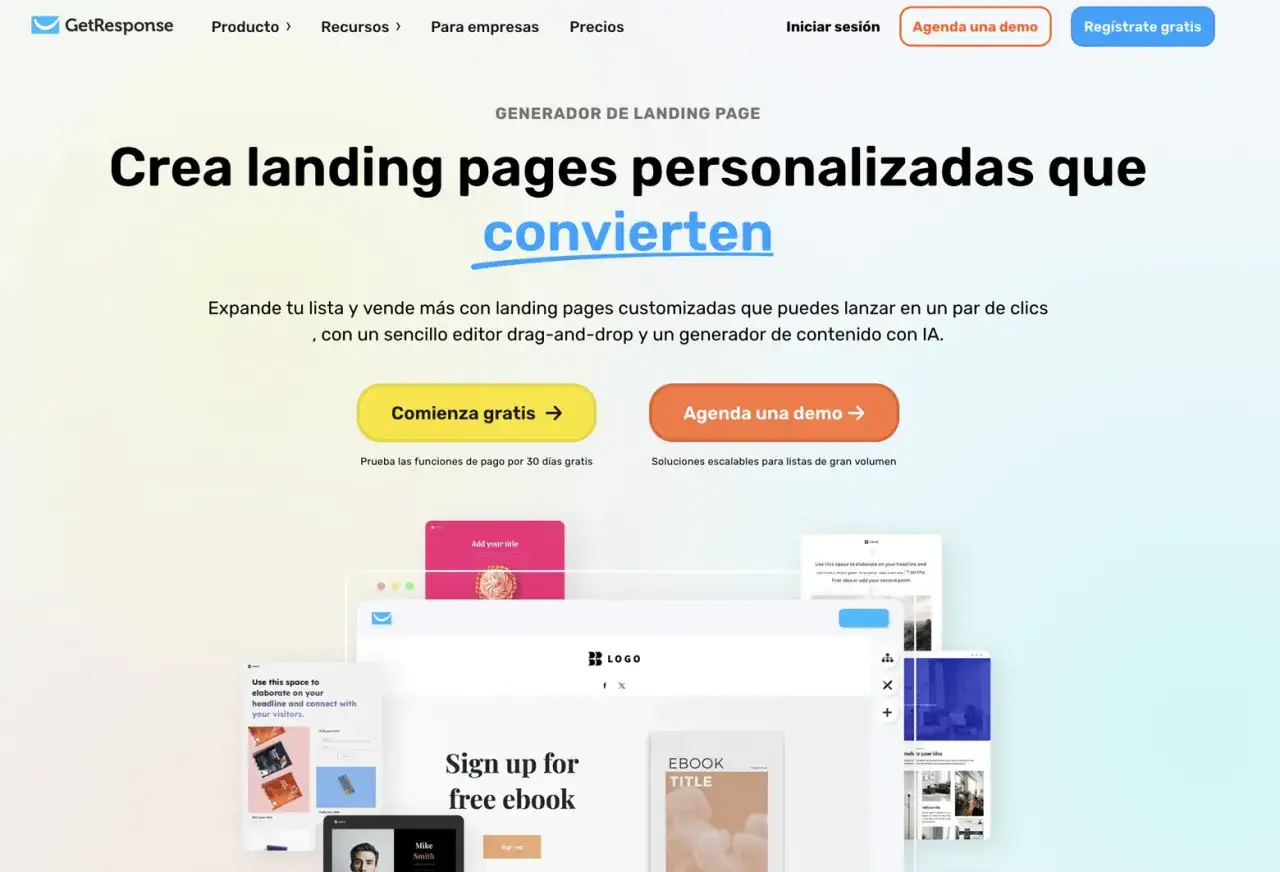 Crea landing pages gratis que convierten. Dise&ntilde;a p&aacute;ginas personalizadas f&aacute;cilmente con un editor drag-and-drop y IA. &iexcl;Expande tu lista y vende m&aacute;s!