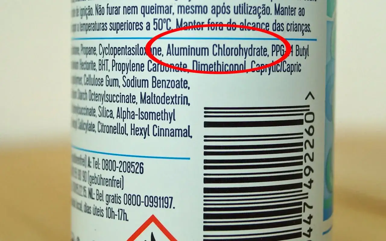 Inhaltsstoffe einer BHT Kosmetik: Aluminium Chlorohydrate, BHT, Propylene Carbonate.