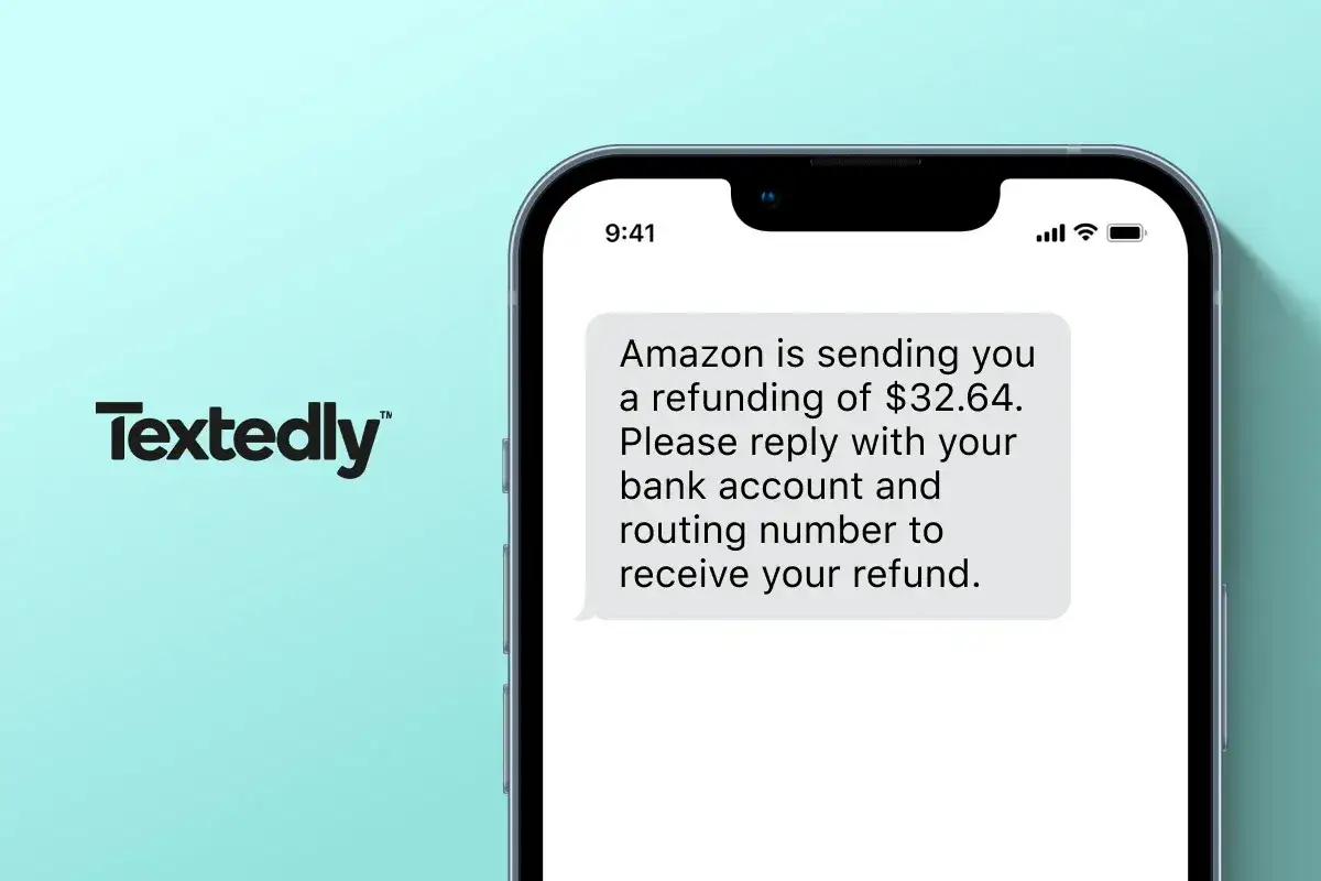 Oto przykład, co to jest spam: fałszywa wiadomość SMS od Amazon o zwrocie pieniędzy, prosząca o dane bankowe.