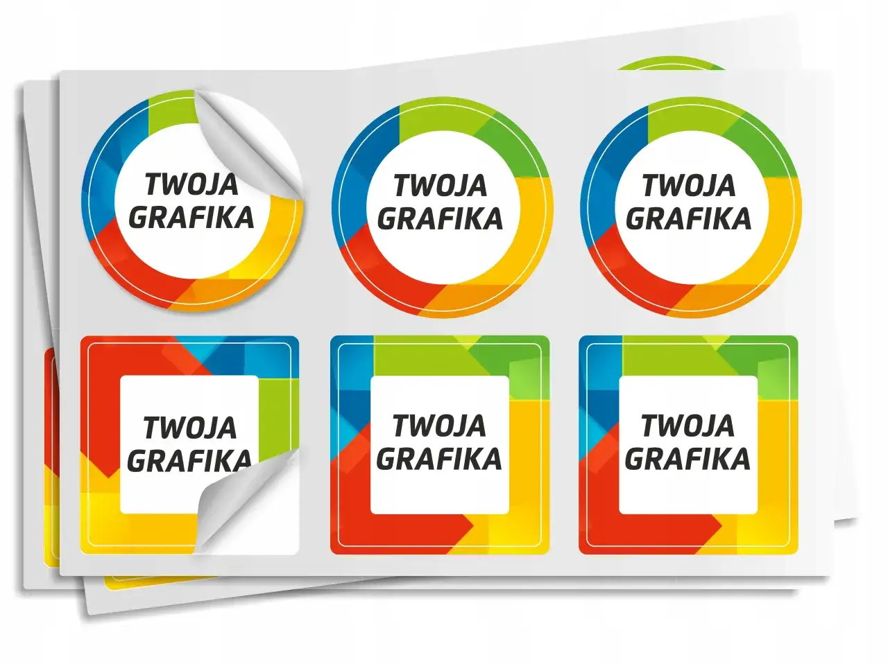 Kolorowe etykiety online z napisem 