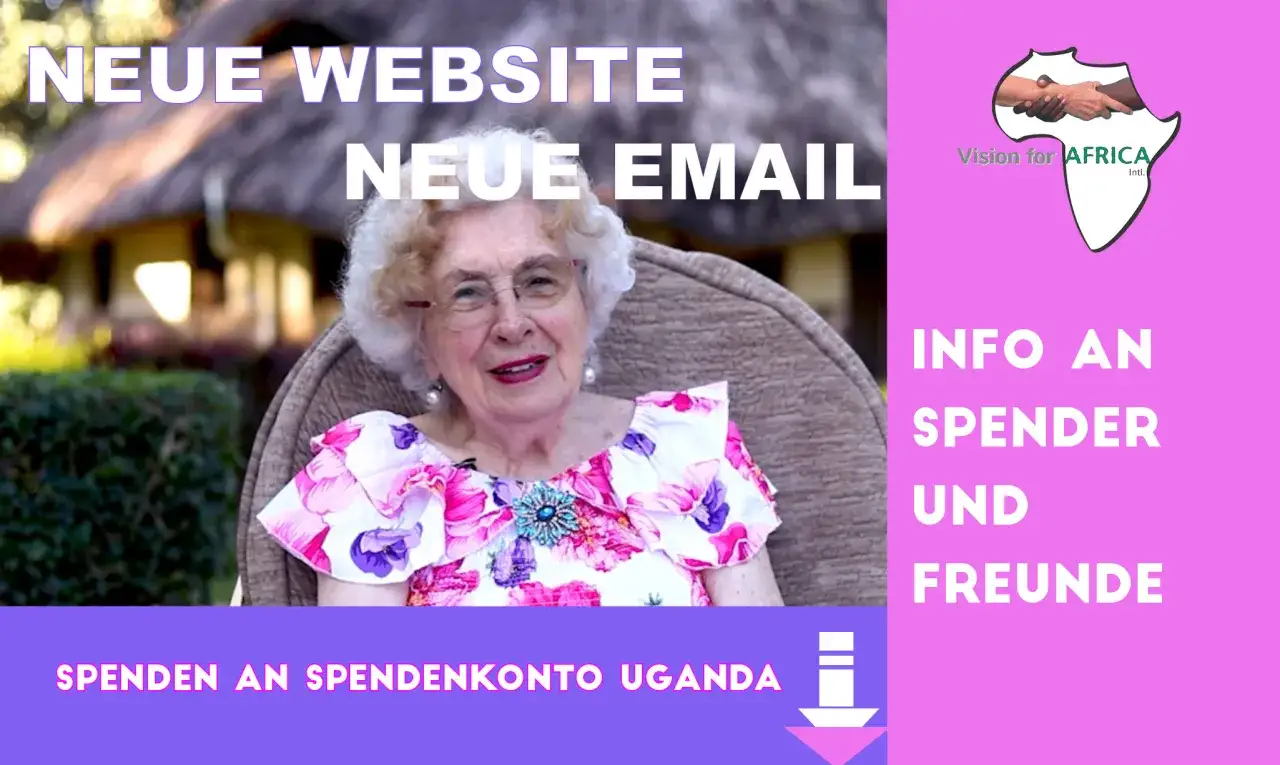 Ältere Dame mit Blumenkleid, neue Website & E-Mail. Maria Prean Kritik: Spenden an Spendenkonto Uganda.