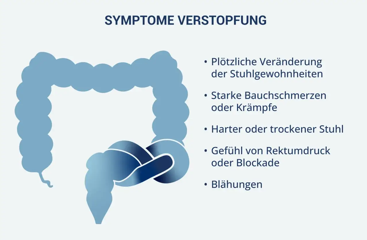 Symptome von Verstopfung: Pl&ouml;tzliche Ver&auml;nderung der Stuhlgewohnheiten, Bauchschmerzen, harter Stuhl. Kein Stuhlgang ab wann bedenklich?