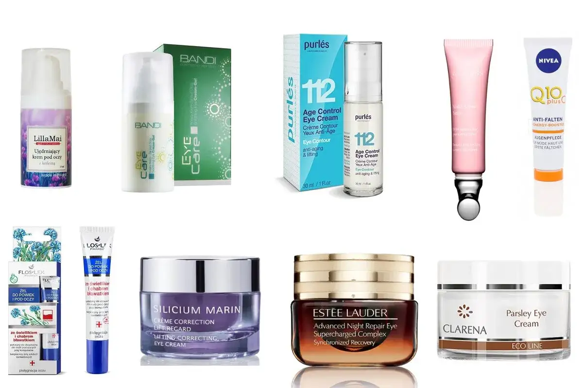 Krem na cienie pod oczami: LillaMai, BANDI, Purles, Clarins, Nivea, Floslek, Silicium Marin, Estee Lauder, Clarena.