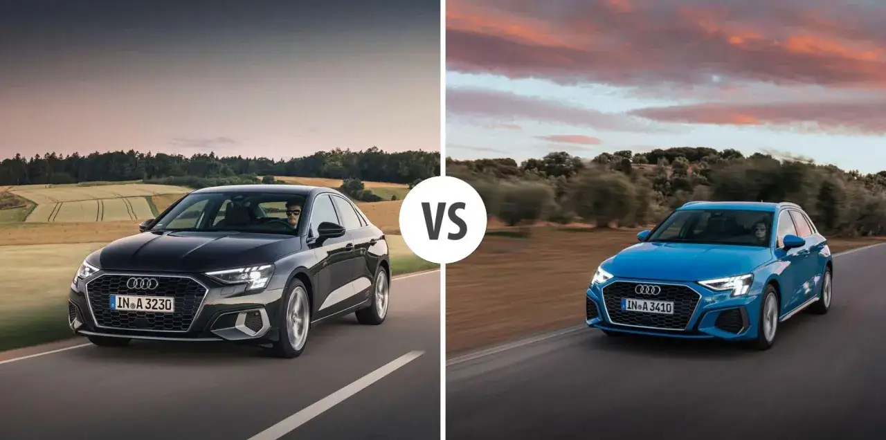 Czarny sedan i niebieski kombi Audi A3 jadące po drogach. Sprawdź aktualną audi a3 cena i wybierz swój wymarzony model.