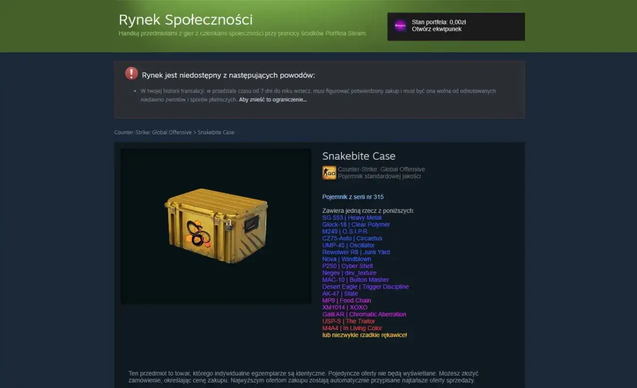 Rynek Społeczności Steam jest niedostępny. Aby aktywować dostęp do społeczności Steam, upewnij się, że Twoja historia transakcji jest czysta.
