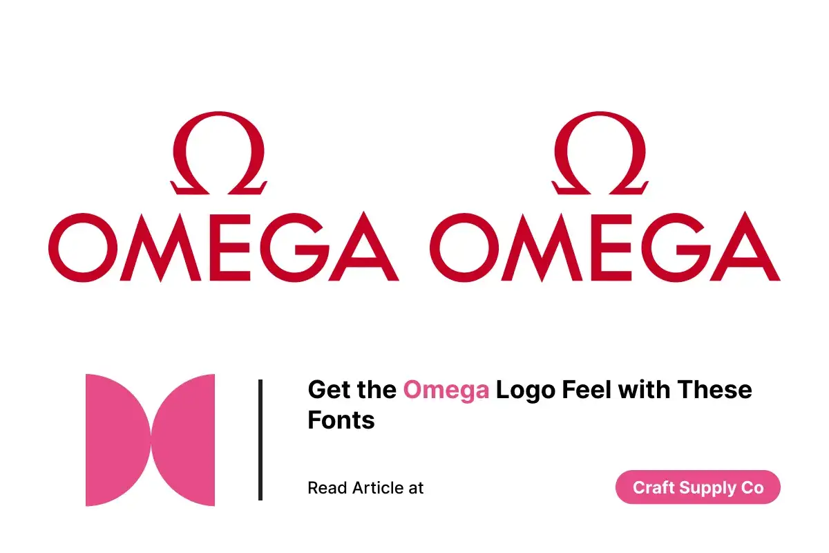 Dwa czerwone symbole Omega, każdy z napisem OMEGA. Artykuł o czcionkach w stylu logo Omega.