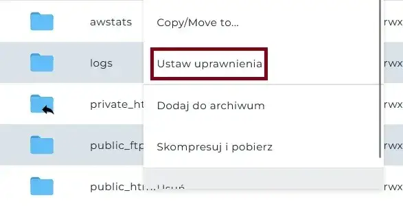 panel hostingowy uprawnienia plików