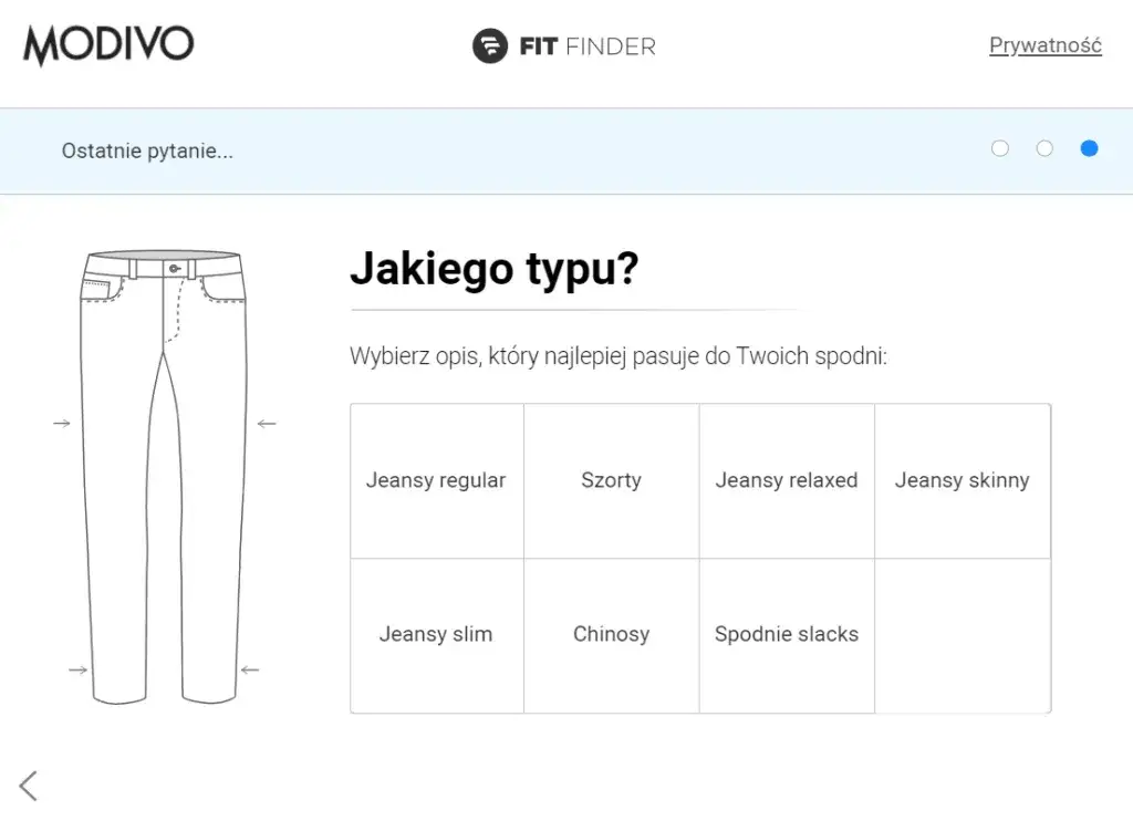 Przykładowa tabela rozmiar&oacute;w spodni ze sklepu internetowego