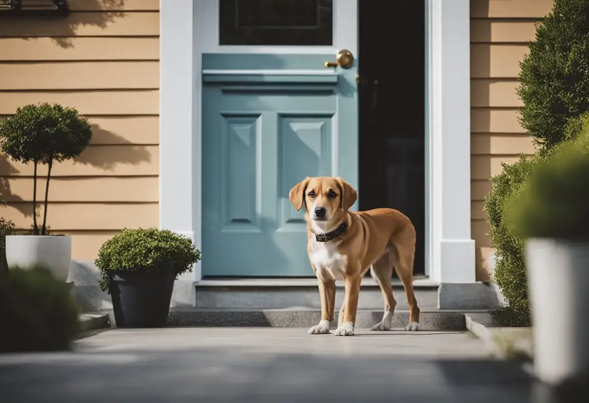 Mon chien ne veut plus rentrer dans la maison. Il est là, devant la porte bleue, comme s'il attendait une invitation spéciale.