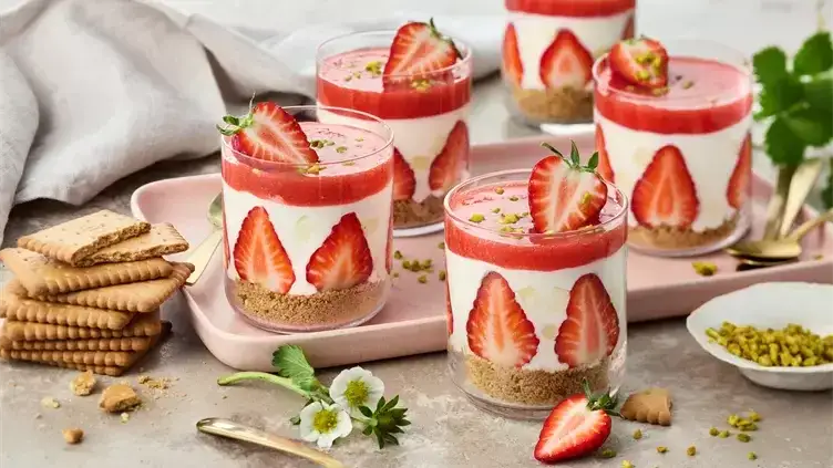 Erdbeer Dessert im Glas Schichten