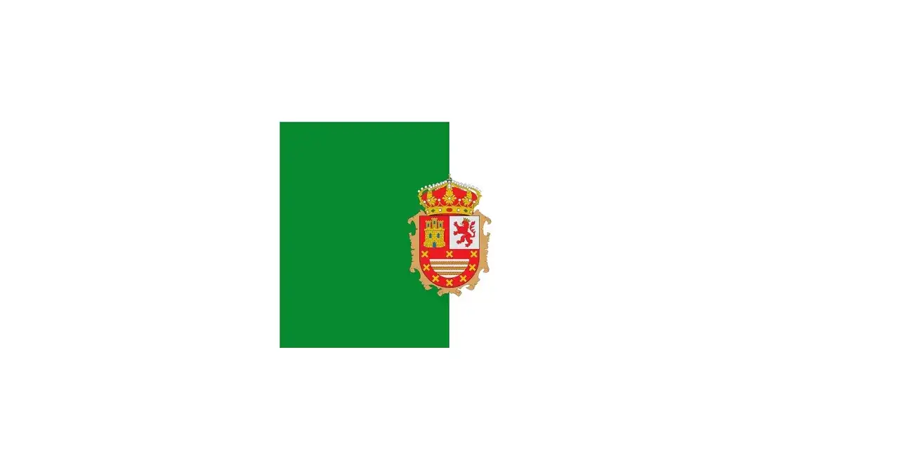 Zielona flaga Fuerteventury z herbem.