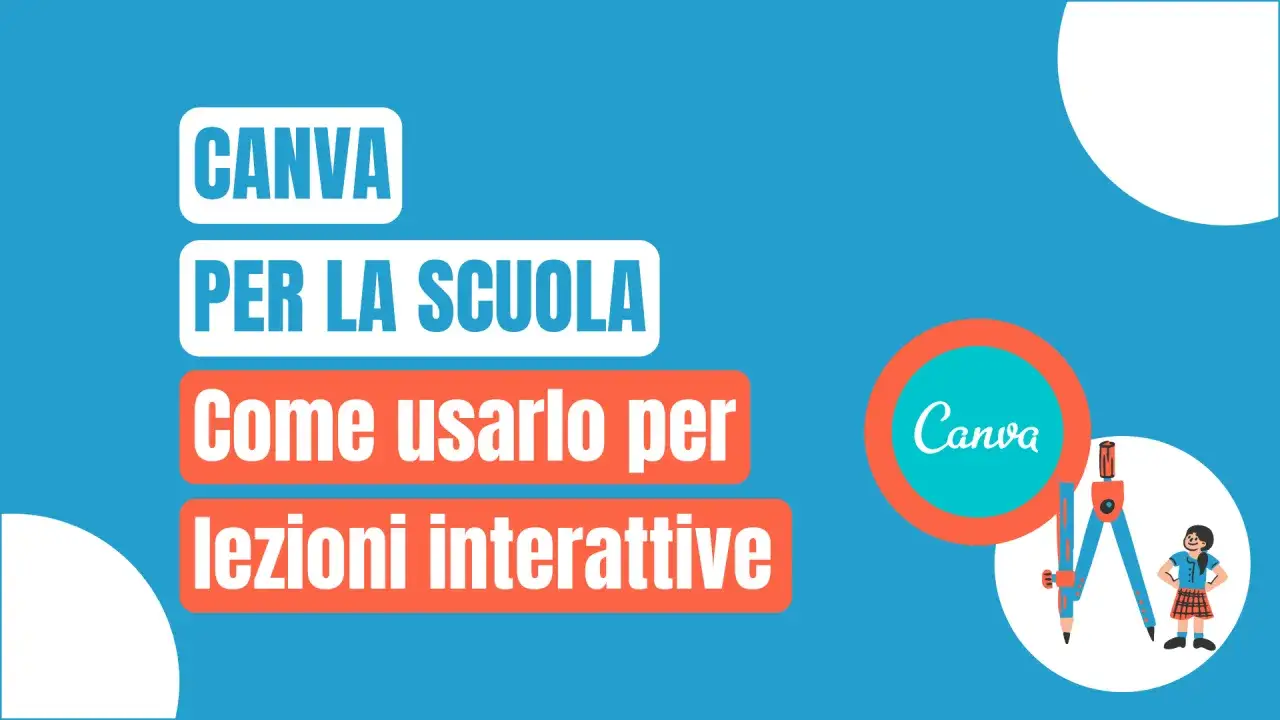 Canva per la scuola: come usarlo per lezioni interattive. Un'illustrazione con elementi grafici e il logo Canva.