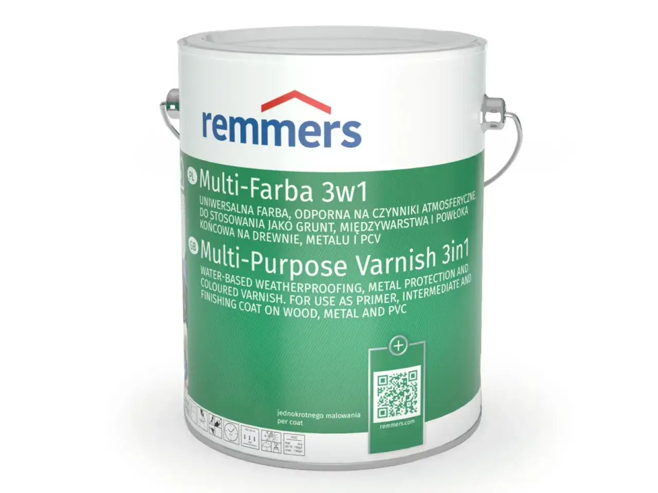 Emalia Remmers Multi-Farba 3w1, uniwersalna farba odporna na czynniki atmosferyczne, do drewna, metalu i PCV.