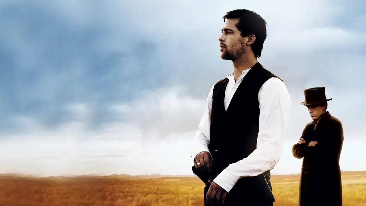 Jesse James i Robert Ford na tle nieba. Zapowiedź zabójstwa Jesse'ego Jamesa przez tchórzliwego Roberta Forda.