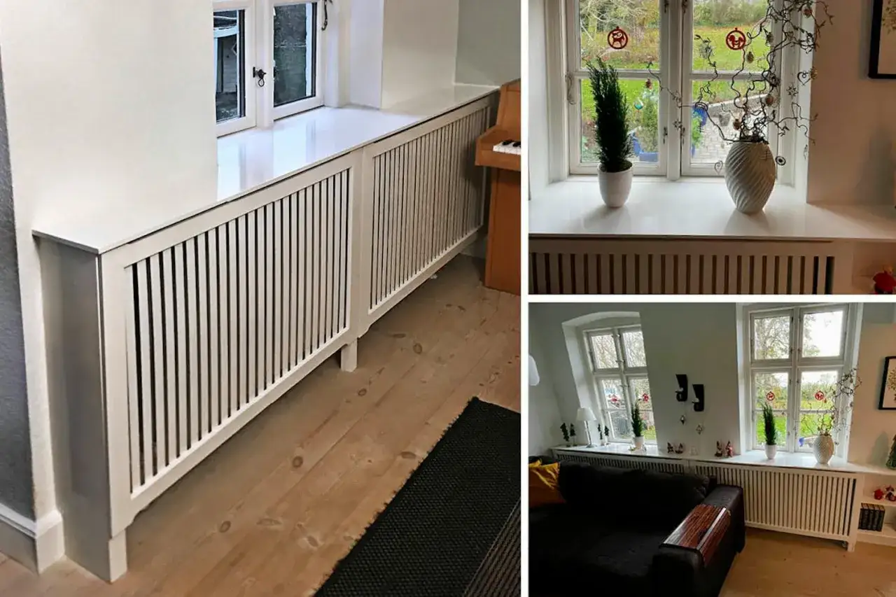 Vitt elementskydd f&ouml;r element under f&ouml;nster. Ger ett stilrent och ombonat intryck i hemmet.