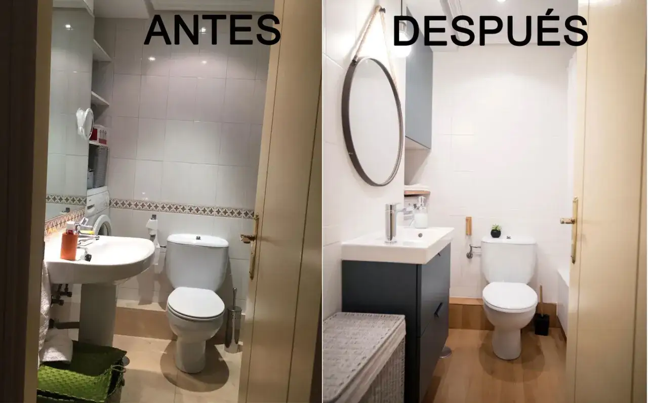 Antes y despu&eacute;s de renovar un ba&ntilde;o. Se pintaron los azulejos del ba&ntilde;o para darle un aspecto moderno.