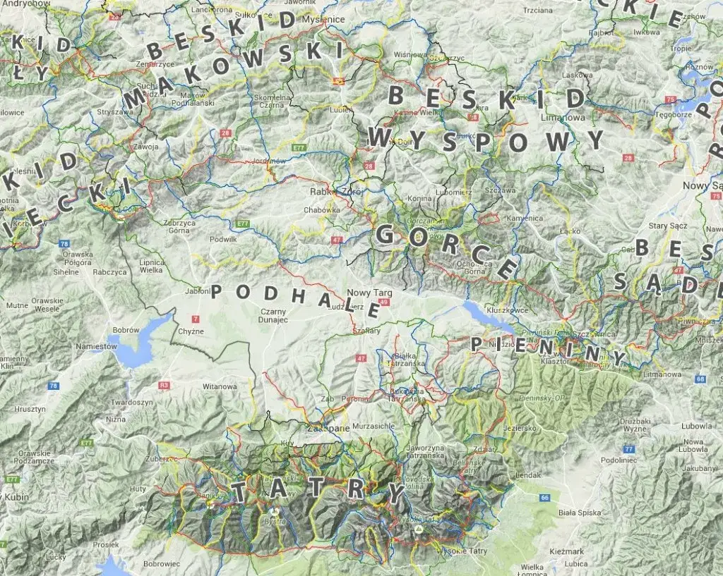 Mapa źr&oacute;deł informacji o szlakach g&oacute;rskich