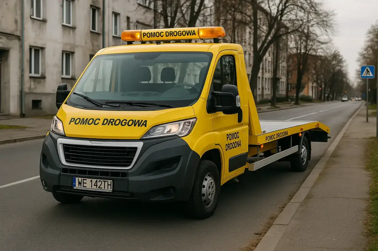 Żółty pojazd z napisem