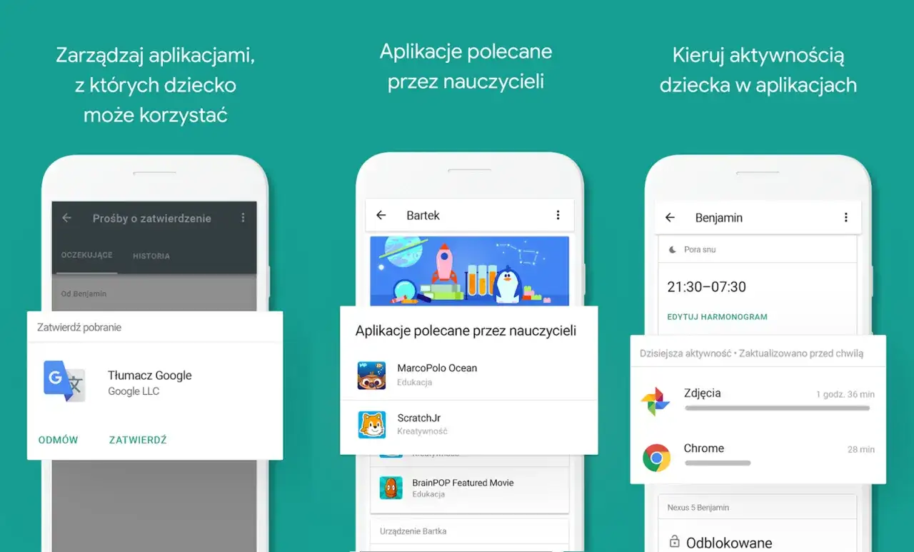 Kontrola rodzicielska Android: zarządzaj aplikacjami, zatwierdzaj pobieranie i monitoruj aktywność dziecka.